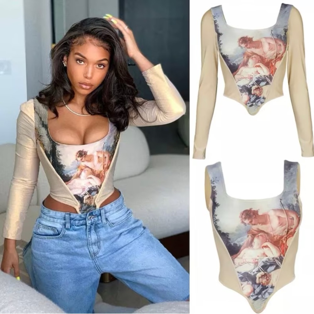 Long sleeve Renaissance art boned corset top